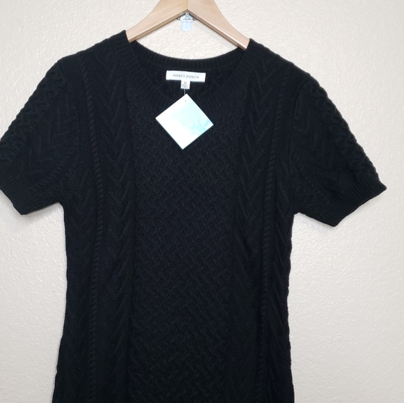 Honey Punch  Black Cable Knit Sweater Dress - Picture 3 of 13